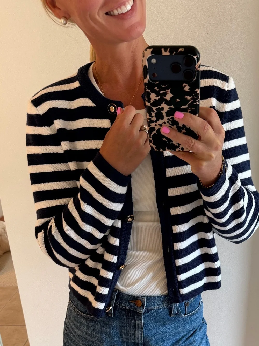 J Crew Striped Navy and White Button-Front Women's Sweater, Size M- like new!